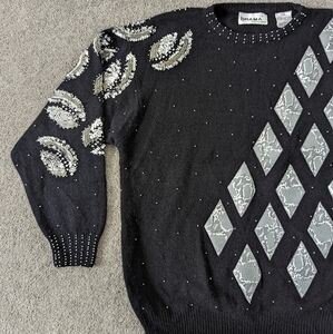 Brama International Women's Wool Sweater Size Medium Snakeskin Lambs Wool Sequin